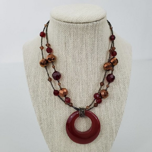 Lia Sophia Necklace Red Glass‎ Beaded Brown Circle